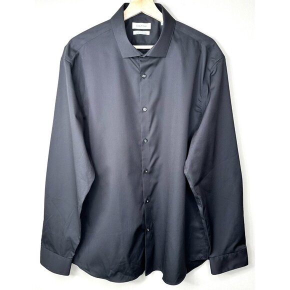 Calvin Klein Mens Dress Shirt Extreme Slim Fit Collared Black Sz XL 17-1/2-34/35 - Picture 1 of 9